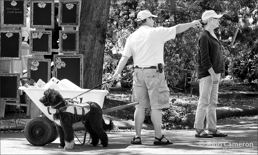 boater gives directions outside market